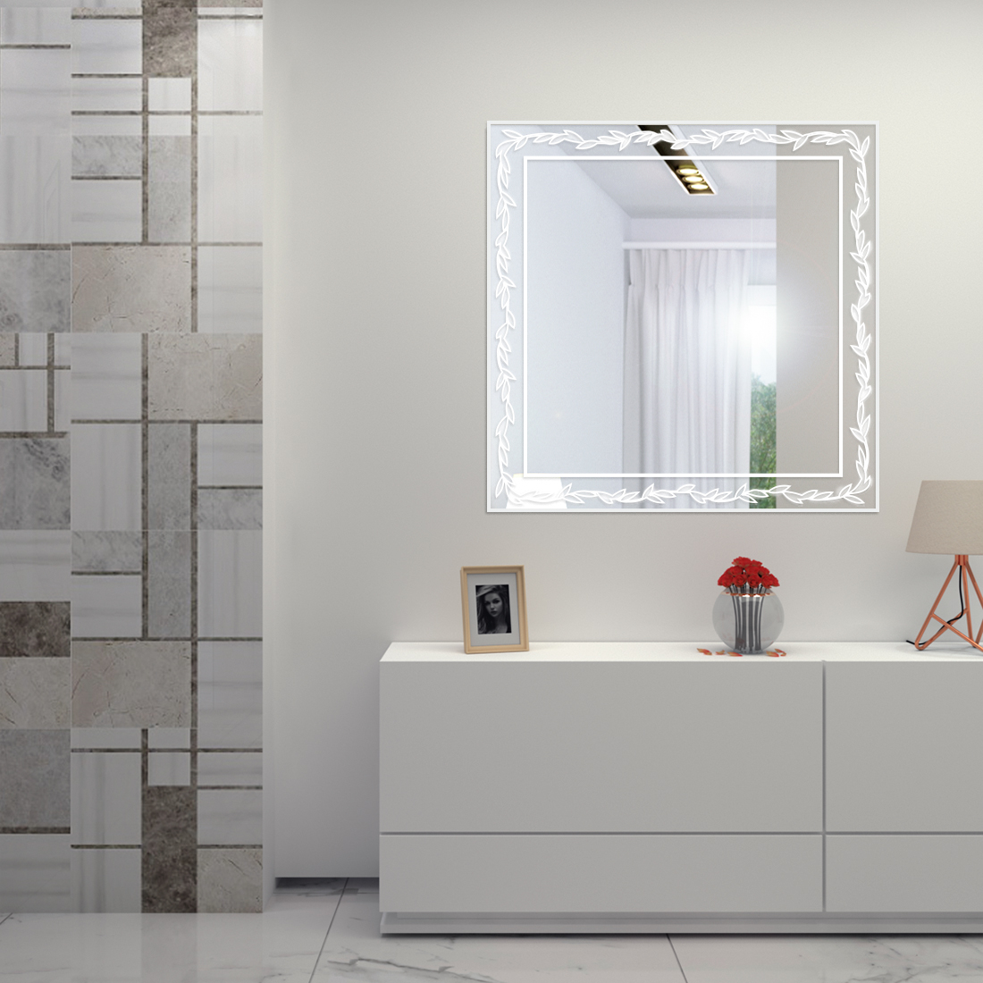 MZF-237 Зеркало квадратное с рисунком ПК 700х700 пластины