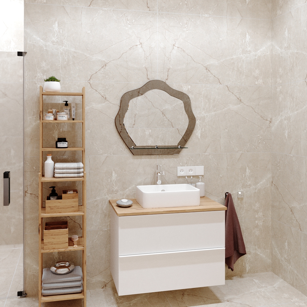 MZF-9720 Зеркало комбинированное фигурное с полкой 900х900